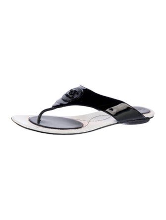 Chanel Interlocking CC Logo Patent Leather Flip Flops