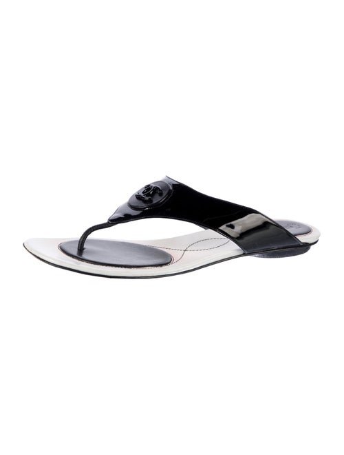 Chanel Interlocking CC Logo Patent Leather Flip Flops