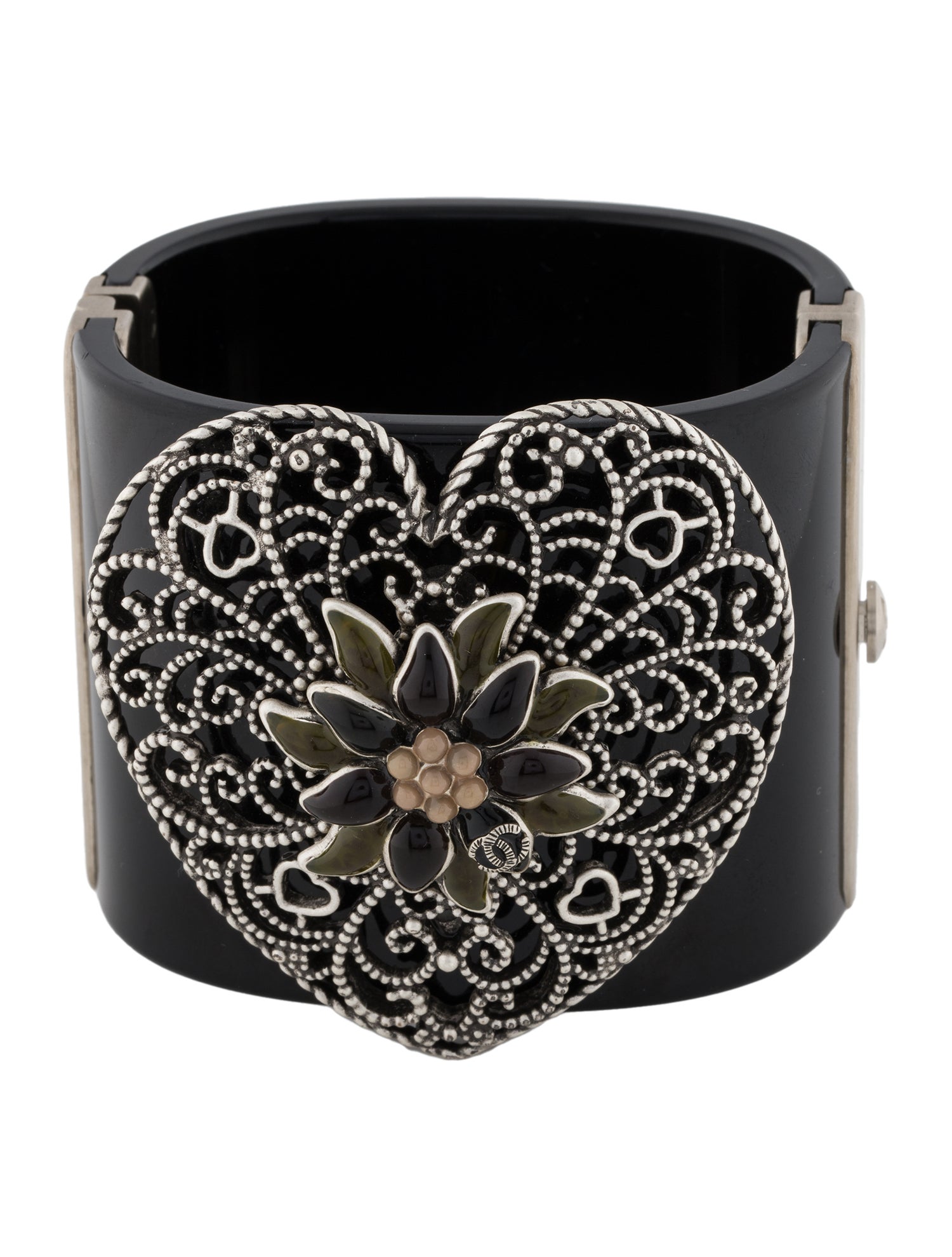 Chanel Resin & Gripoix CC Heart Hinged Cuff Bracelet