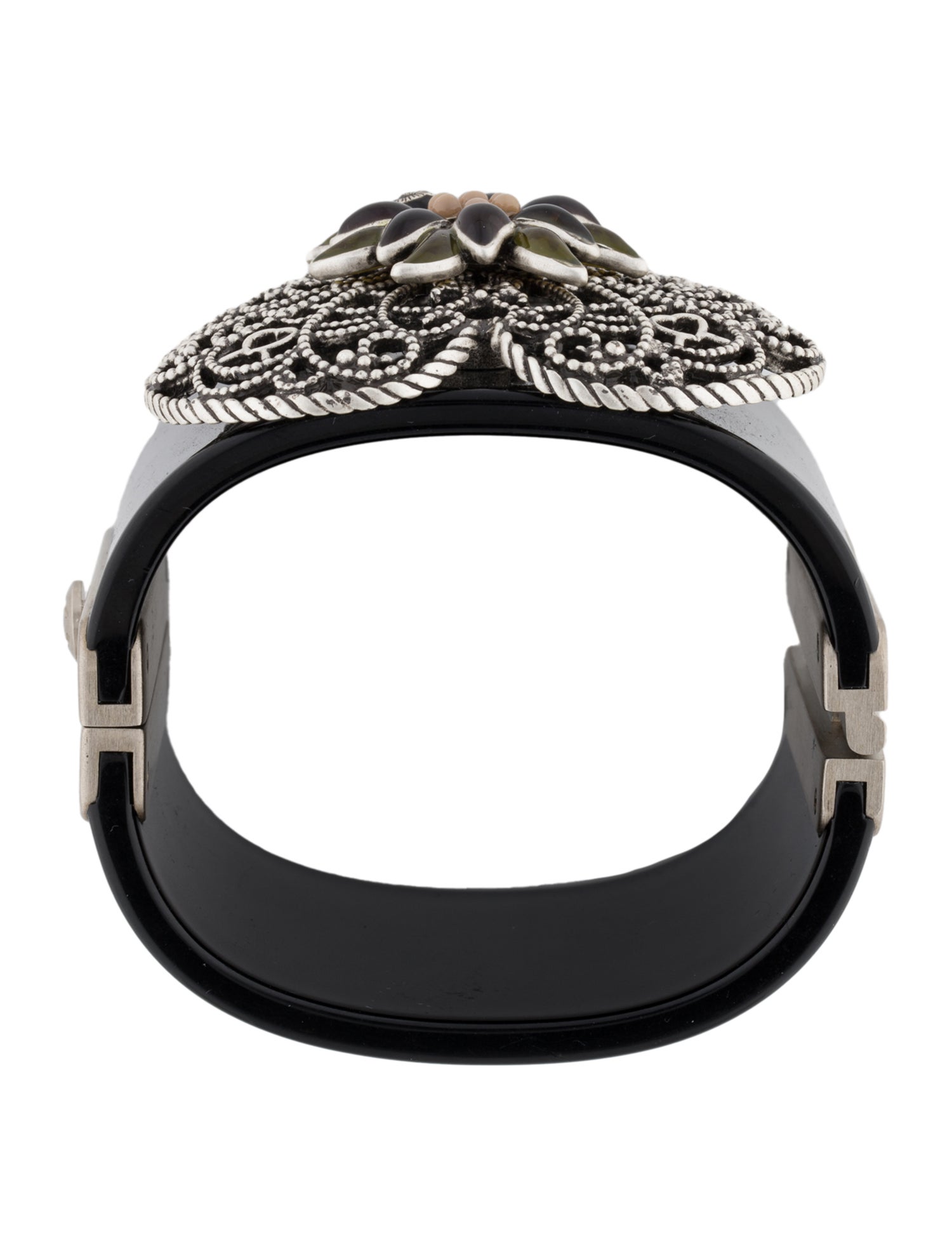 Chanel Resin & Gripoix CC Heart Hinged Cuff Bracelet