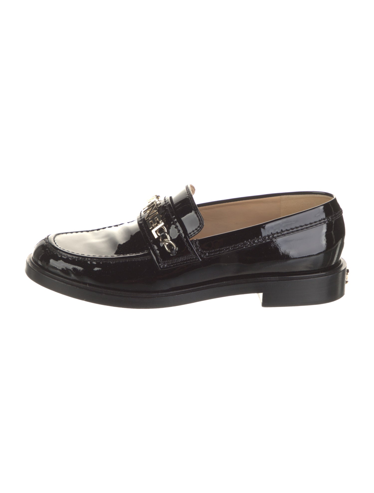 Chanel Interlocking CC Logo Patent Leather Loafers