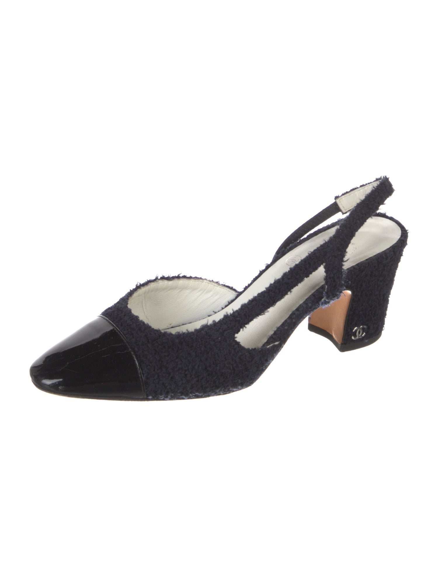 Chanel Interlocking CC Logo Tweed Slingback Pumps