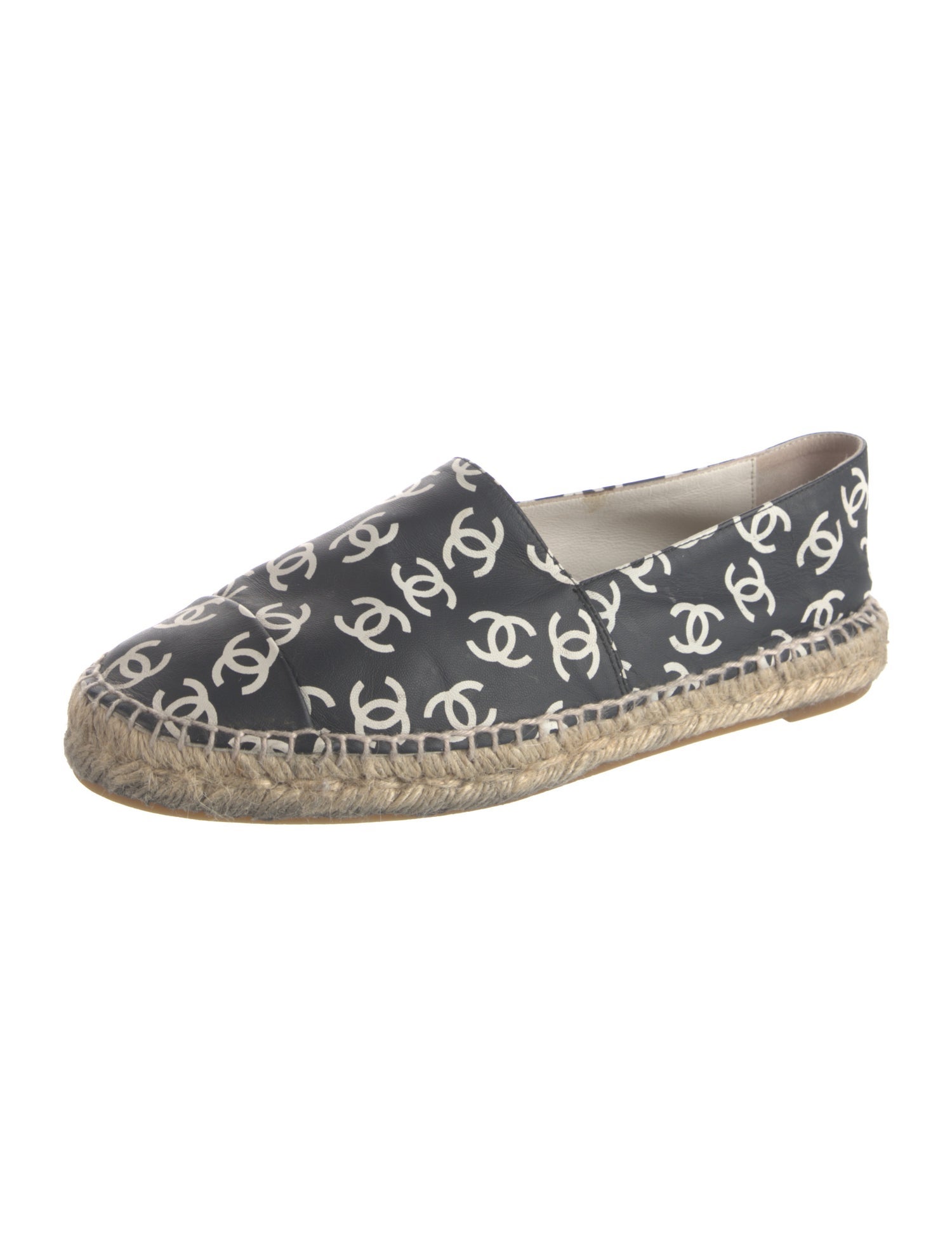 Chanel Interlocking CC Logo Leather Espadrilles