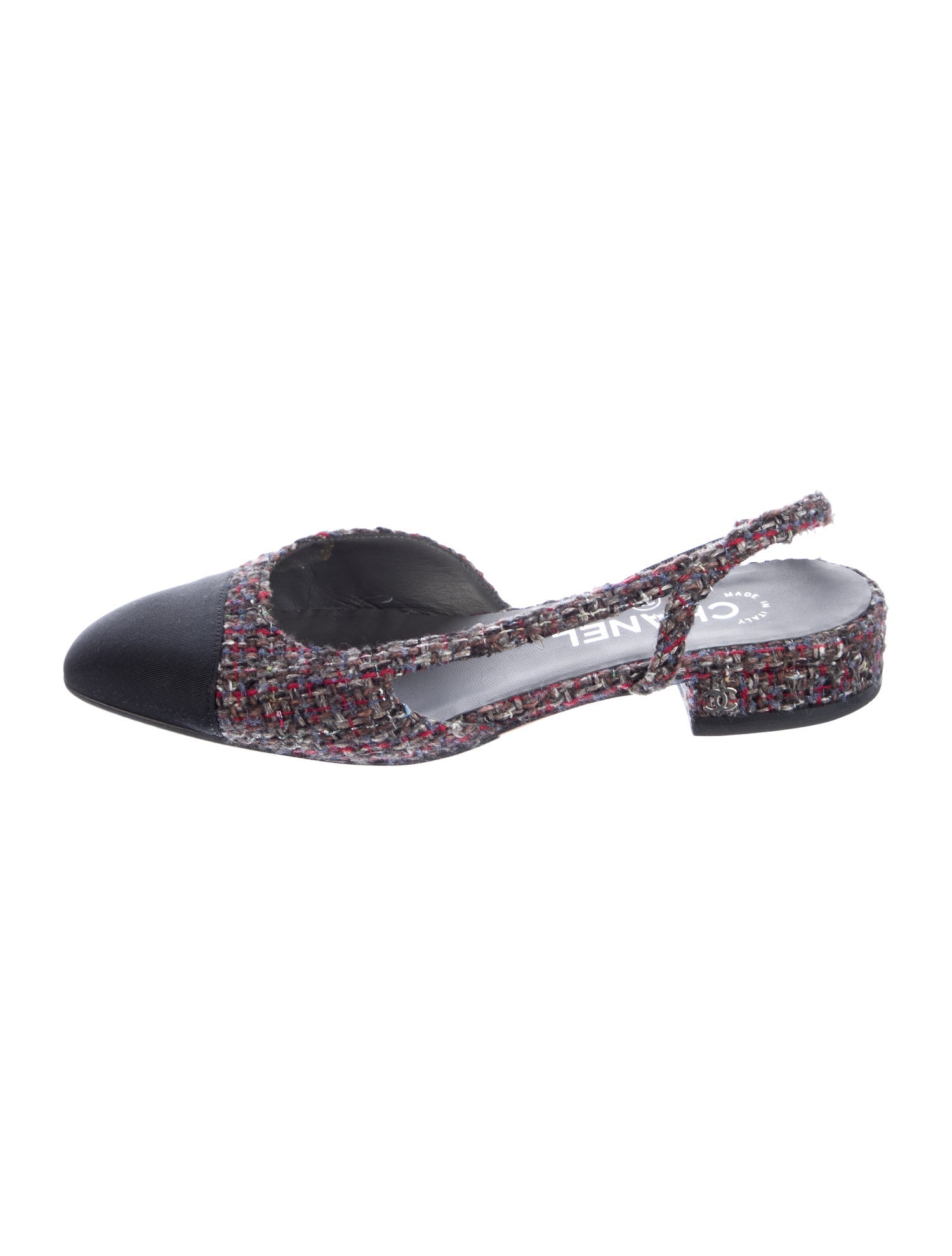 CHANEL Iridescent Tweed Cap Toe CC Slingback Flats 36 White