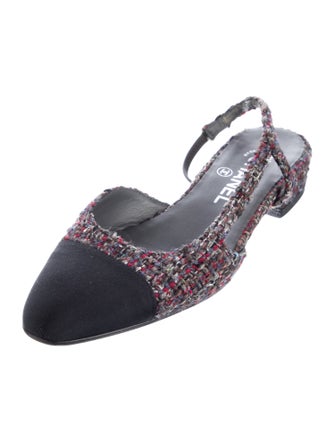 Chanel Interlocking CC Logo Tweed Slingback Flats