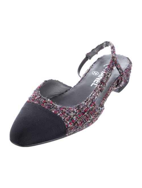 Chanel Interlocking CC Logo Tweed Slingback Flats
