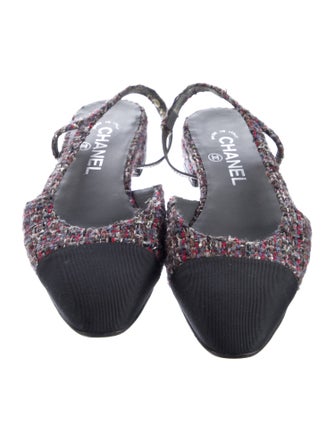 Chanel Interlocking CC Logo Tweed Slingback Flats
