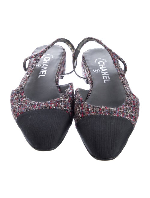 Chanel Interlocking CC Logo Tweed Slingback Flats