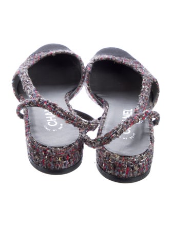 Chanel Interlocking CC Logo Tweed Slingback Flats