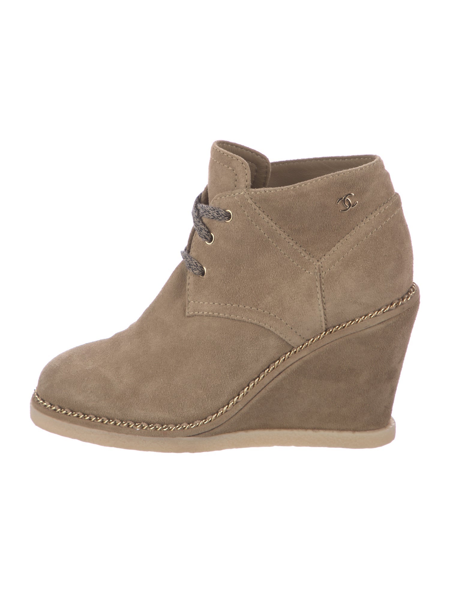 Chanel Interlocking CC Logo Suede Lace-Up Boots