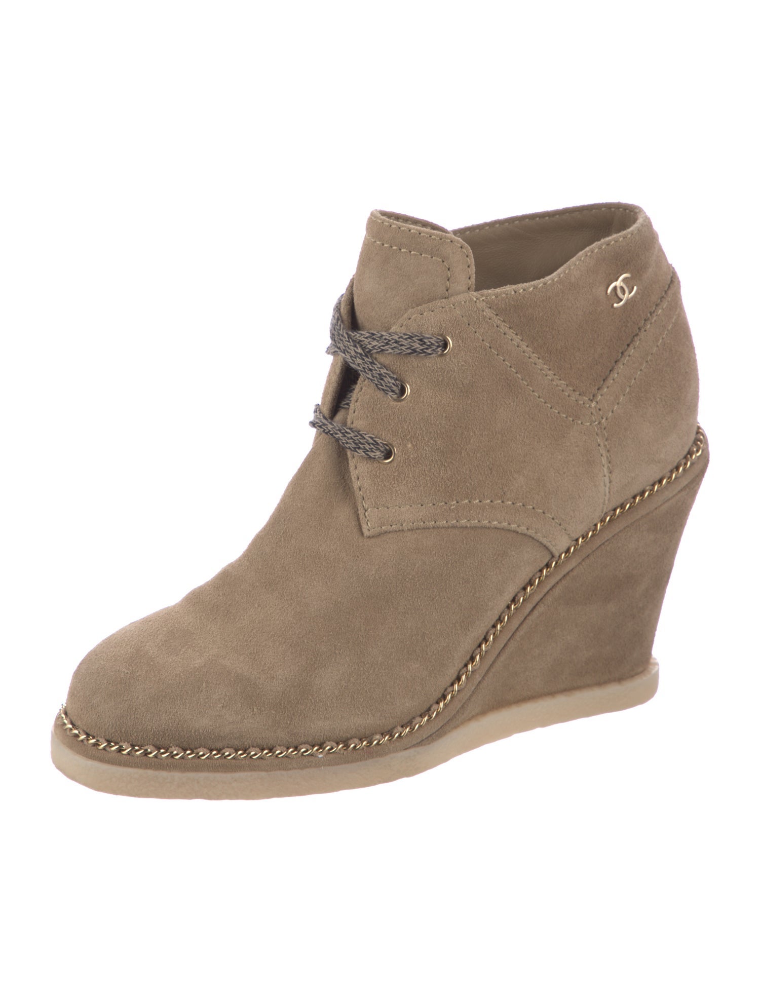 Chanel Interlocking CC Logo Suede Lace-Up Boots