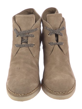 Chanel Interlocking CC Logo Suede Lace-Up Boots