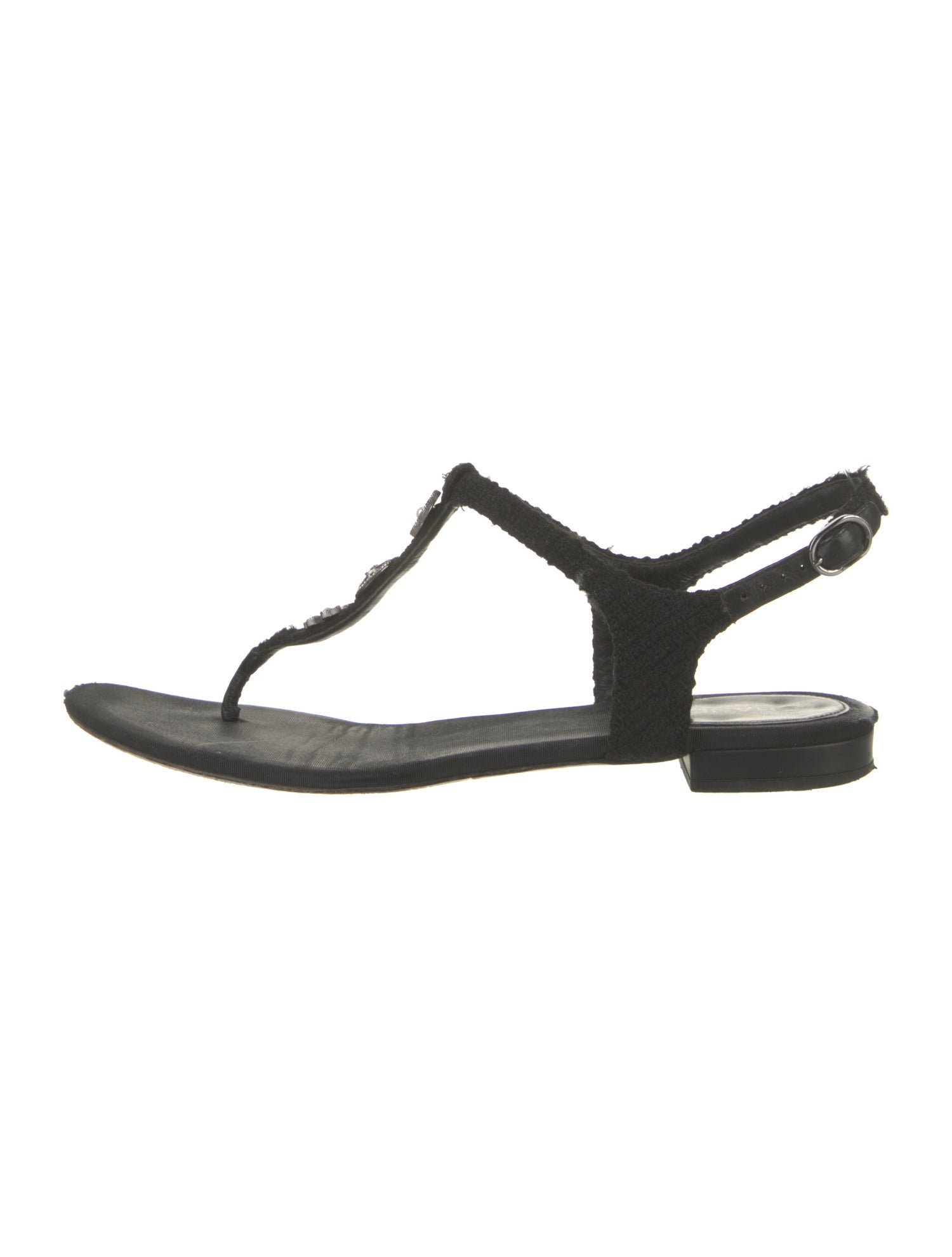 Chanel Interlocking CC Logo Tweed T-Strap Sandals