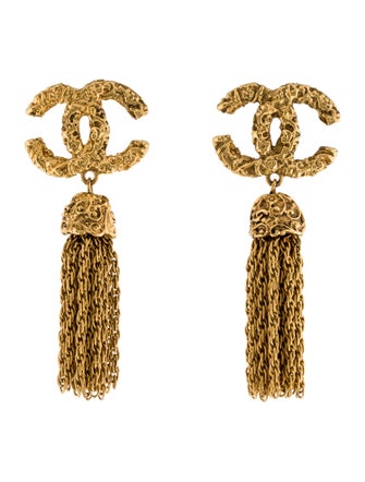 Chanel Vintage CC Tassel Drop Clip-On Earrings