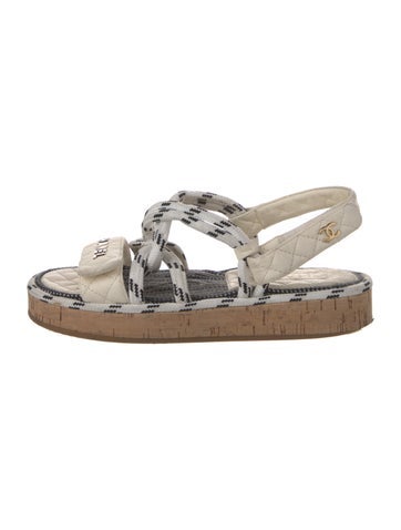 Chanel Sandals Quilted Pattern Leather Slingback IT 37 | 7