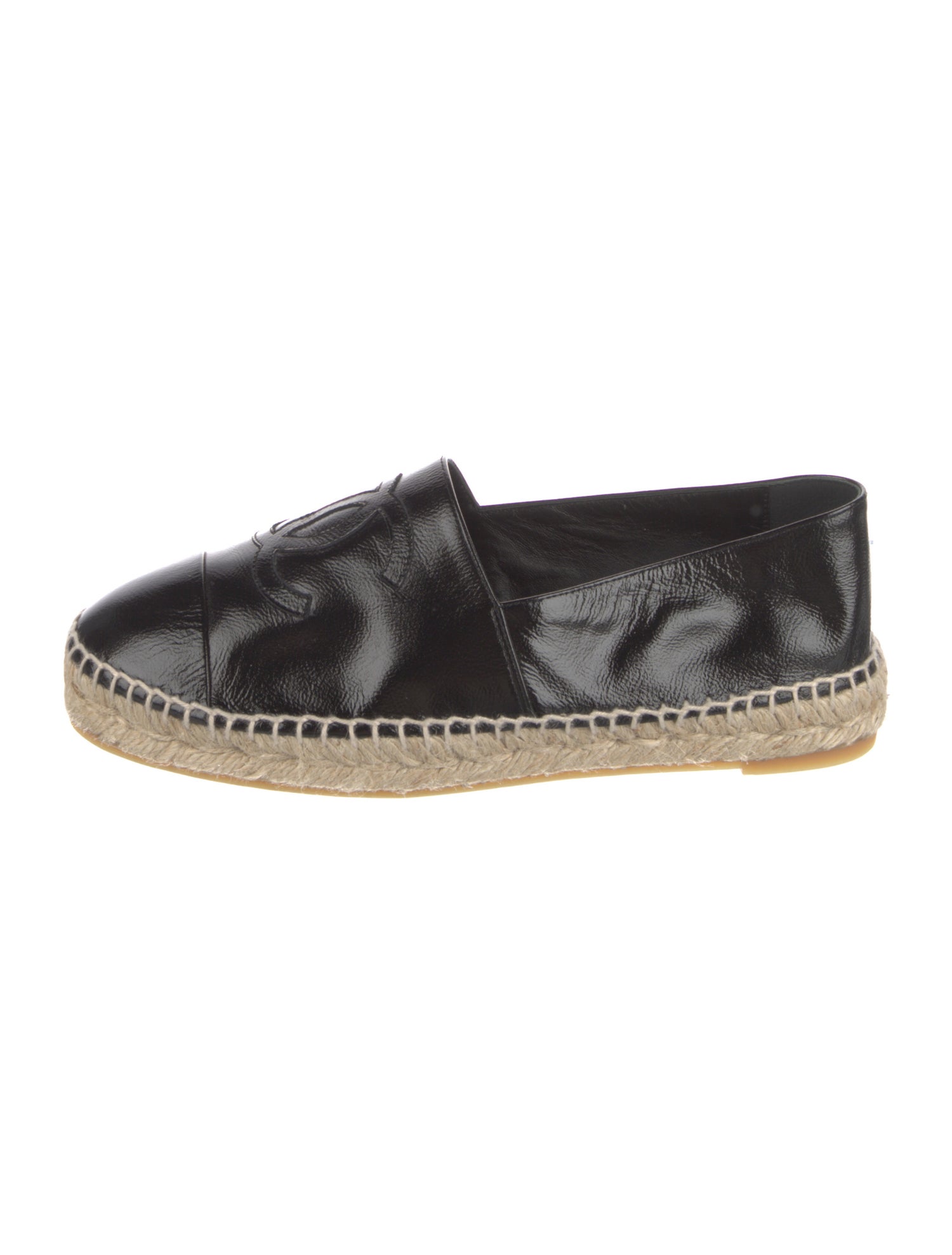 Chanel Interlocking CC Logo Patent Leather Espadrilles