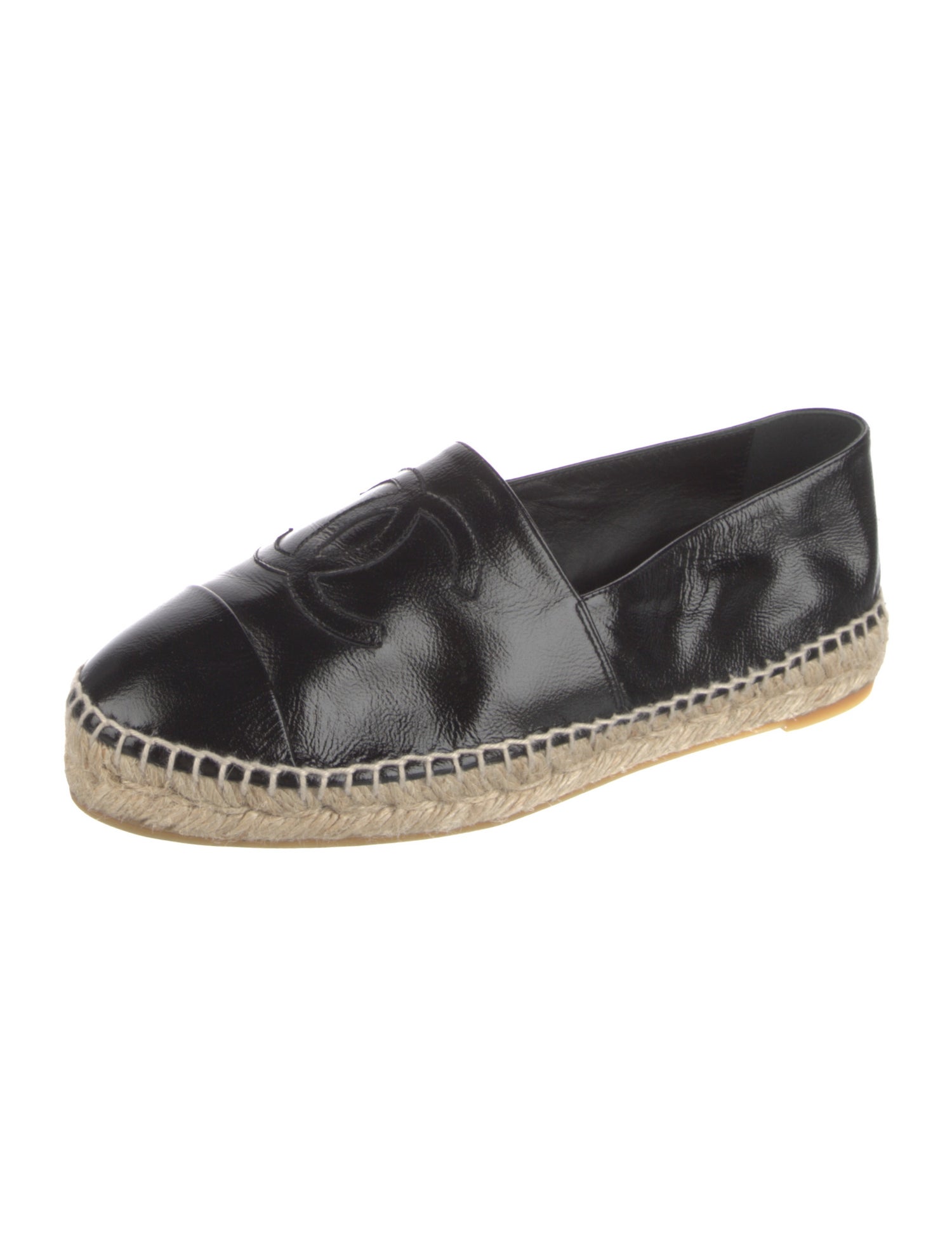 Chanel Interlocking CC Logo Patent Leather Espadrilles