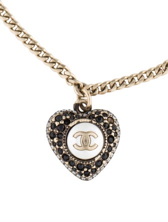 Chanel 2022 Faux Pearl & Strass CC Heart Charm Bracelet