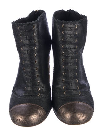 Chanel Interlocking CC Logo Leather Lace-Up Boots