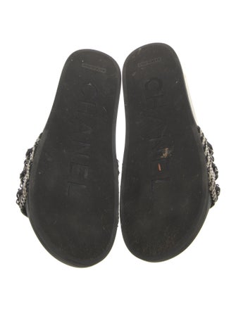 Chanel Interlocking CC Logo Tweed Slides