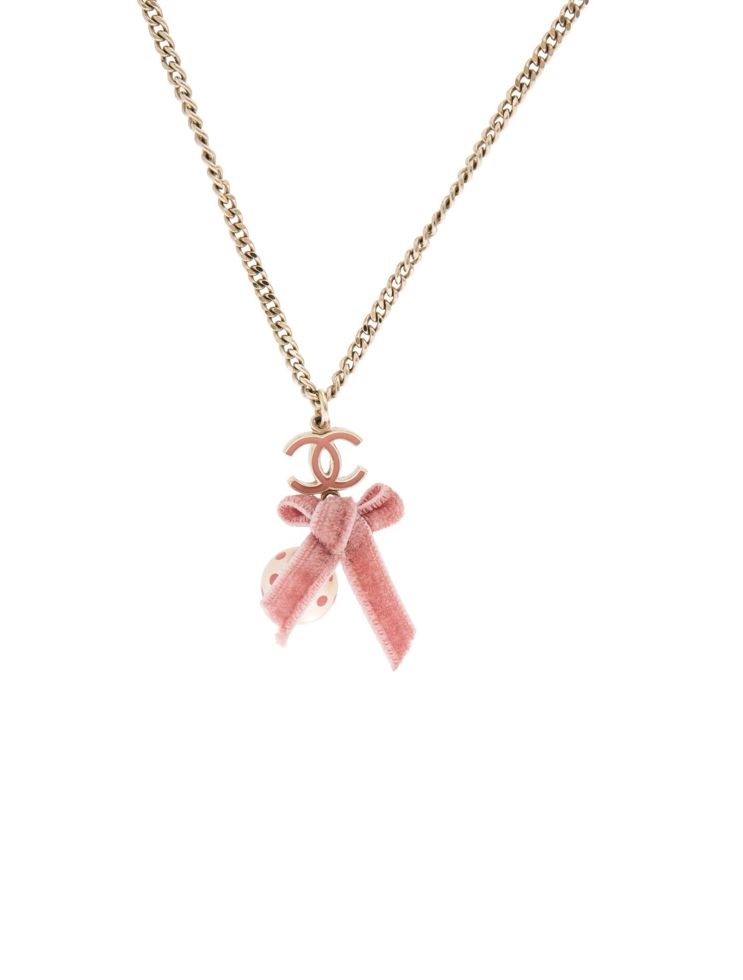 Chanel Faux Pearl & Velvet CC Bow Pendant Necklace