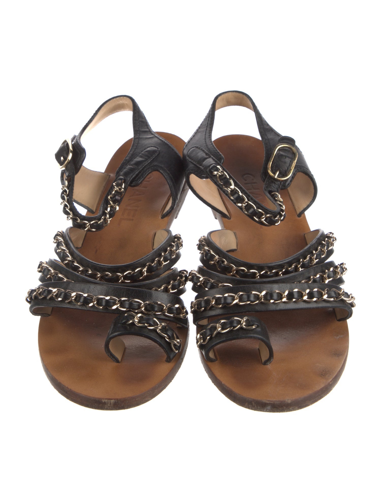 Chanel Interlocking CC Logo Calfskin Slingback Sandals