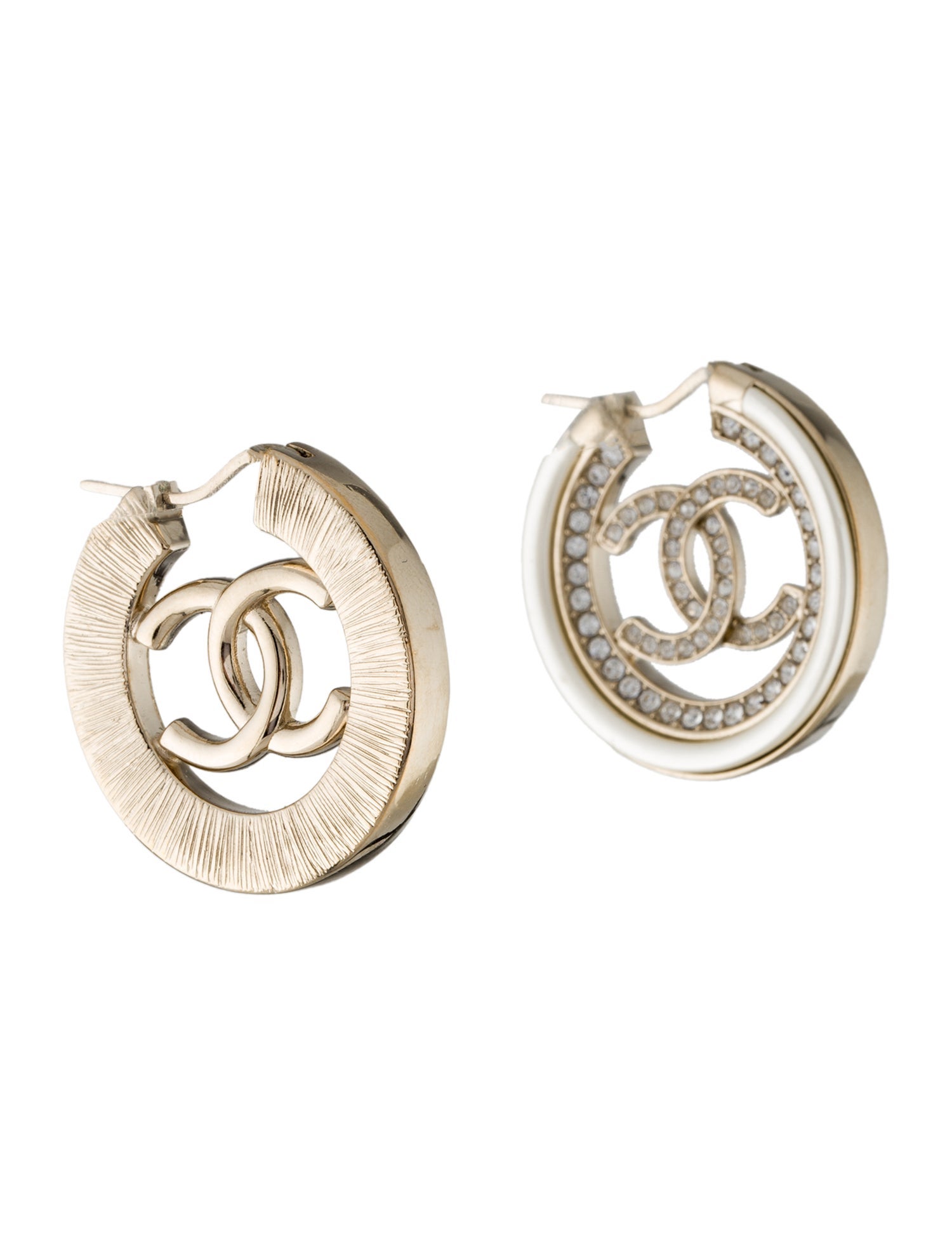 Chanel Faux Pearl & Strass CC Hoop Earrings
