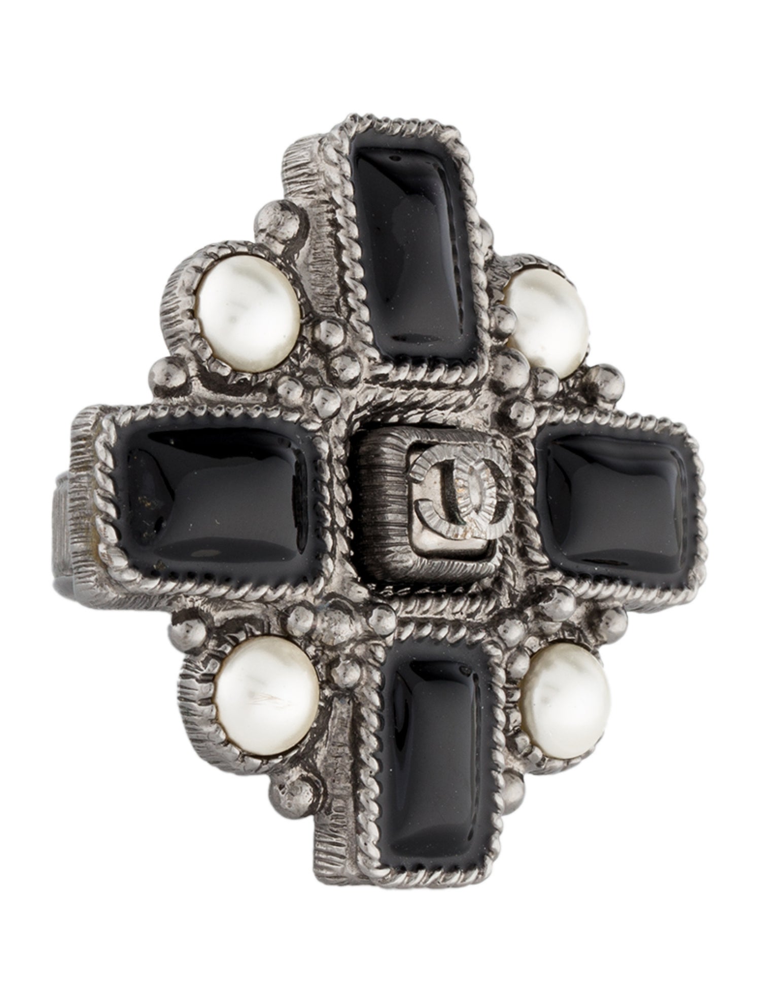 Chanel Faux Pearl & Resin CC Cocktail Ring