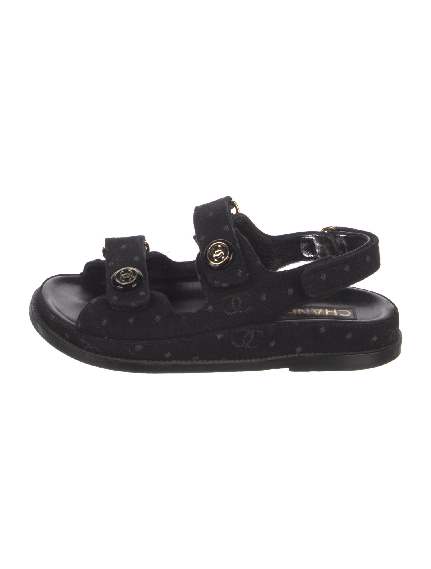 Chanel Interlocking CC Logo Denim Slingback Sandals