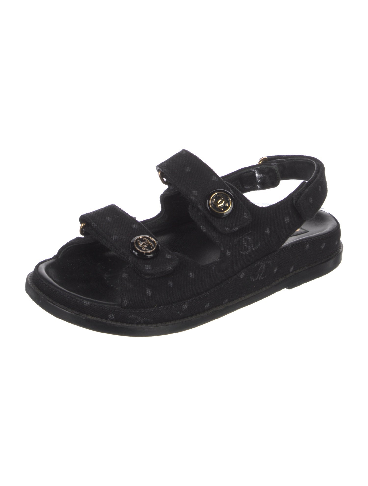 Chanel Interlocking CC Logo Denim Slingback Sandals