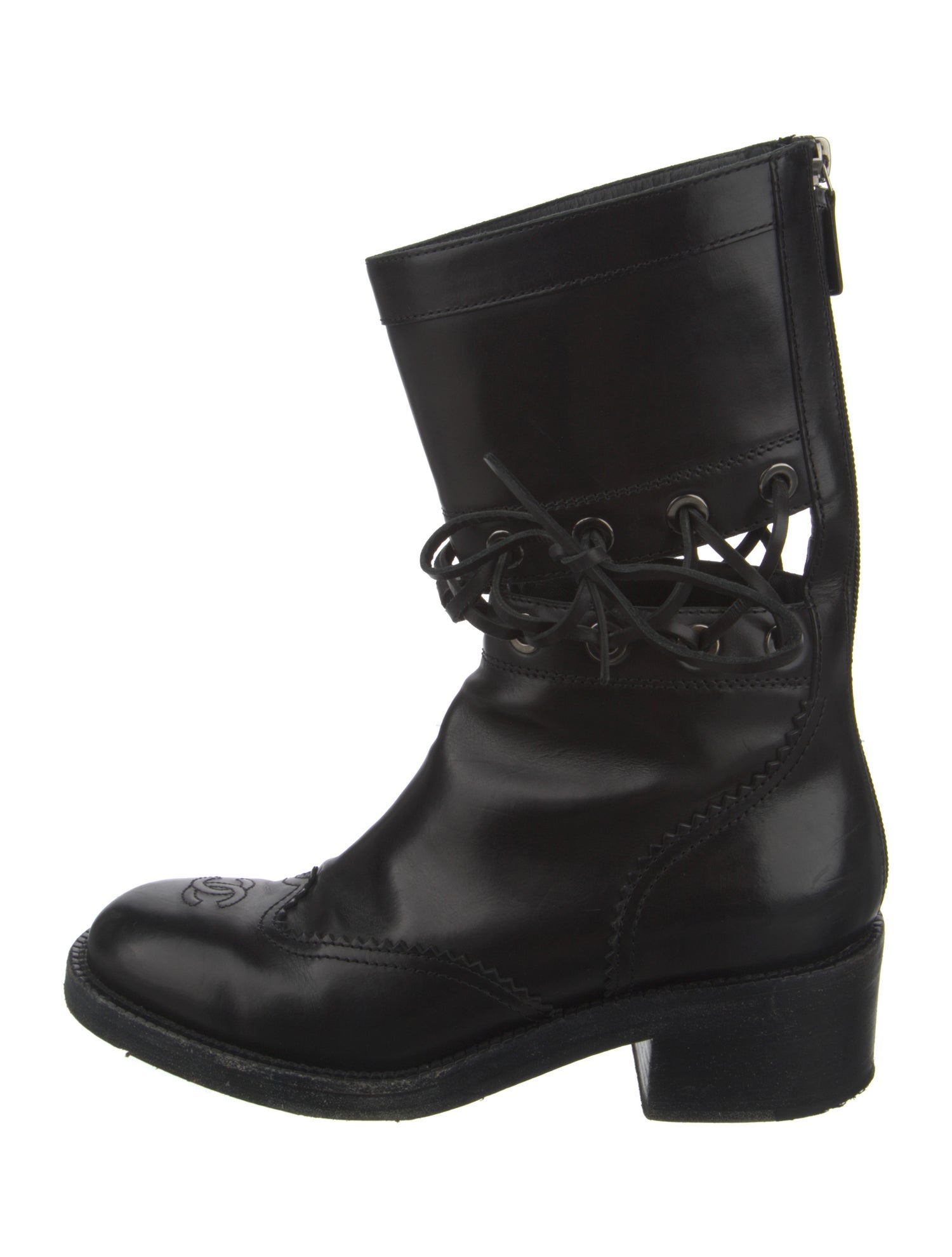 Chanel 2016 Interlocking CC Logo Lace-Up Boots