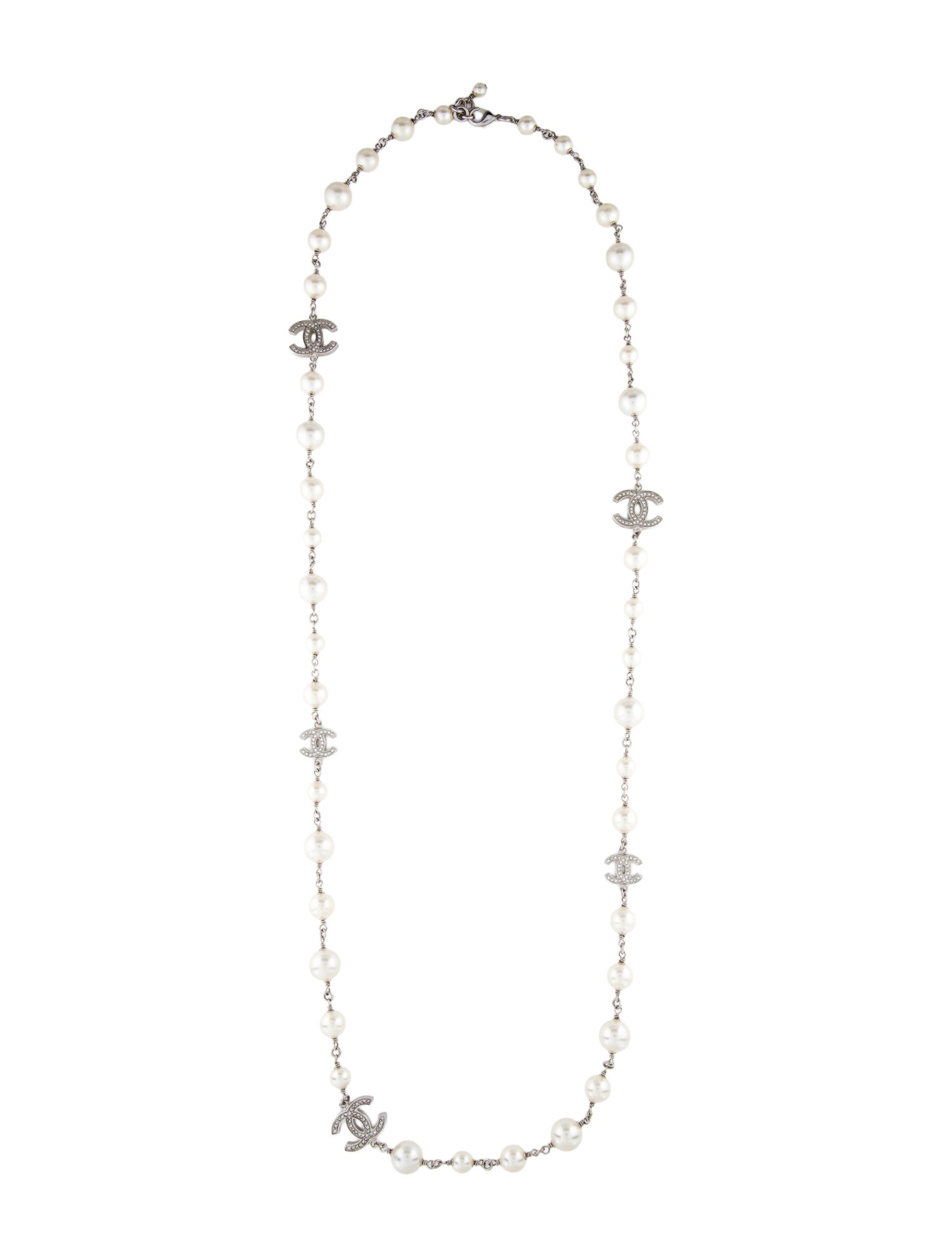 Chanel Faux Pearl & Strass CC Station Necklace