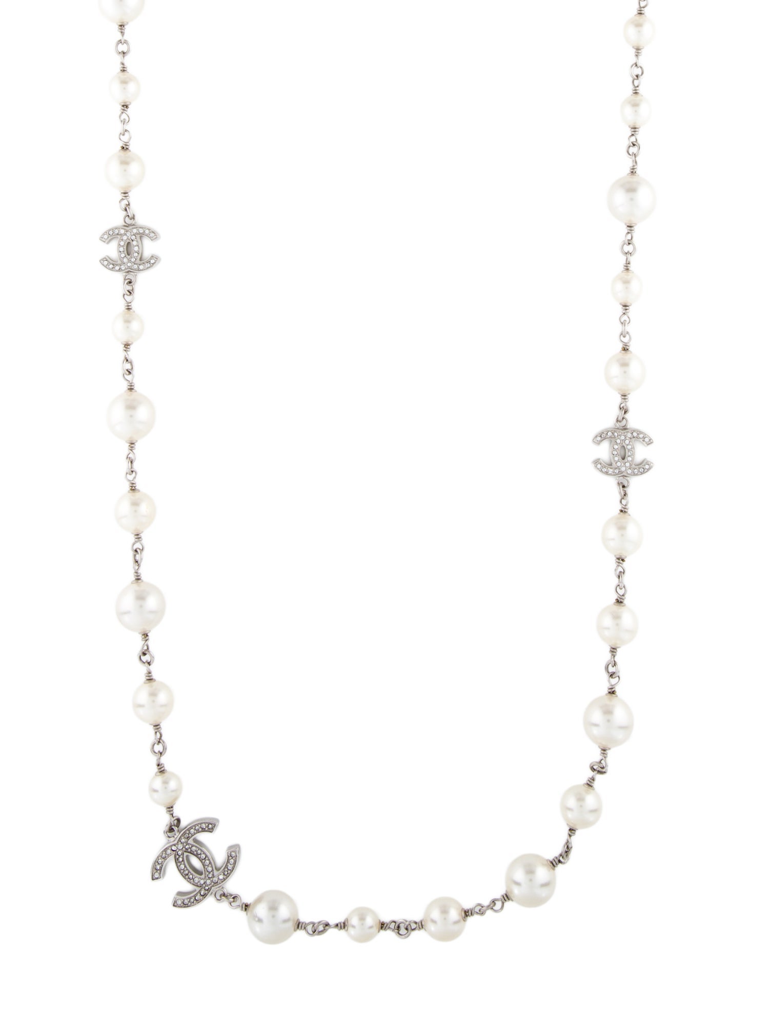 Chanel Faux Pearl & Strass CC Station Necklace