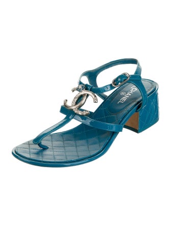 Chanel Interlocking CC Logo Patent Leather T-Strap Sandals