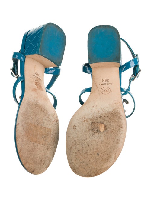 Chanel Interlocking CC Logo Patent Leather T-Strap Sandals