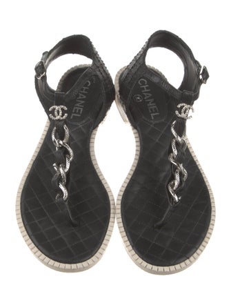 Chanel 2015 Interlocking CC Logo T-Strap Sandals