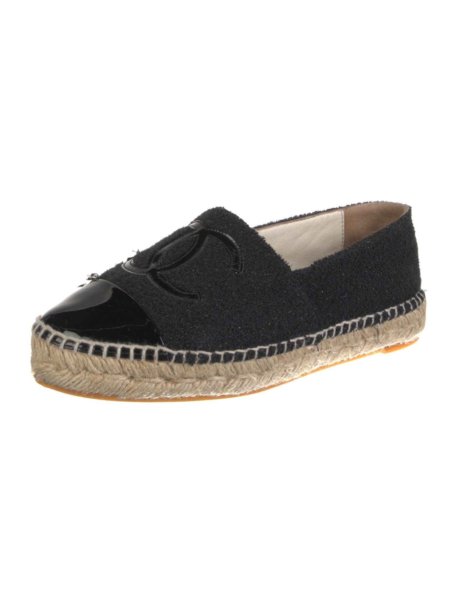 Chanel Interlocking CC Logo Leather Trim Embellishment Espadrilles