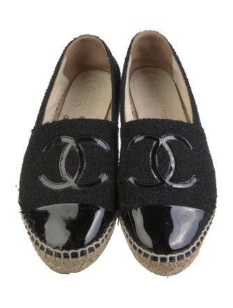 Chanel Interlocking CC Logo Leather Trim Embellishment Espadrilles