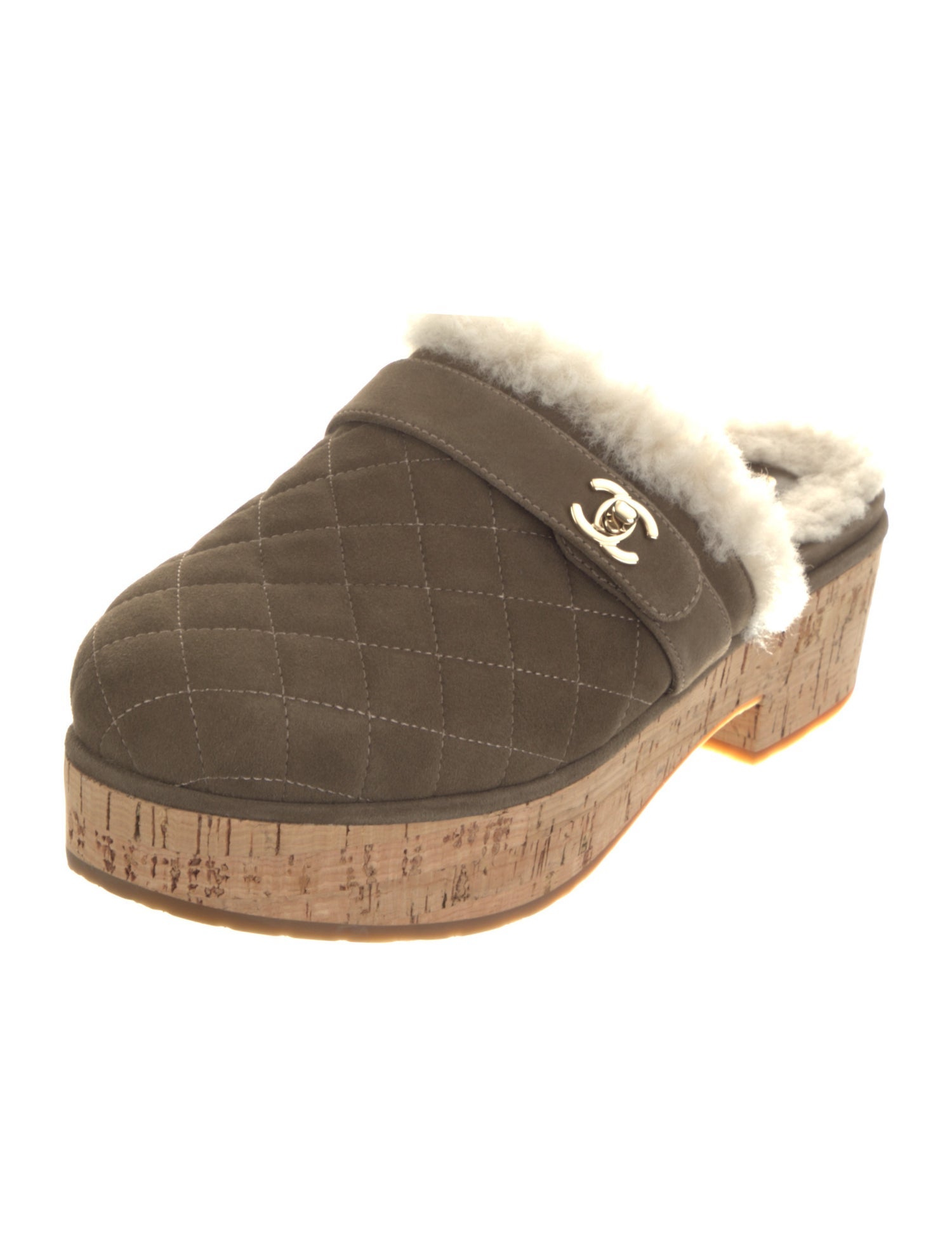 Chanel Interlocking CC Logo Suede Mules