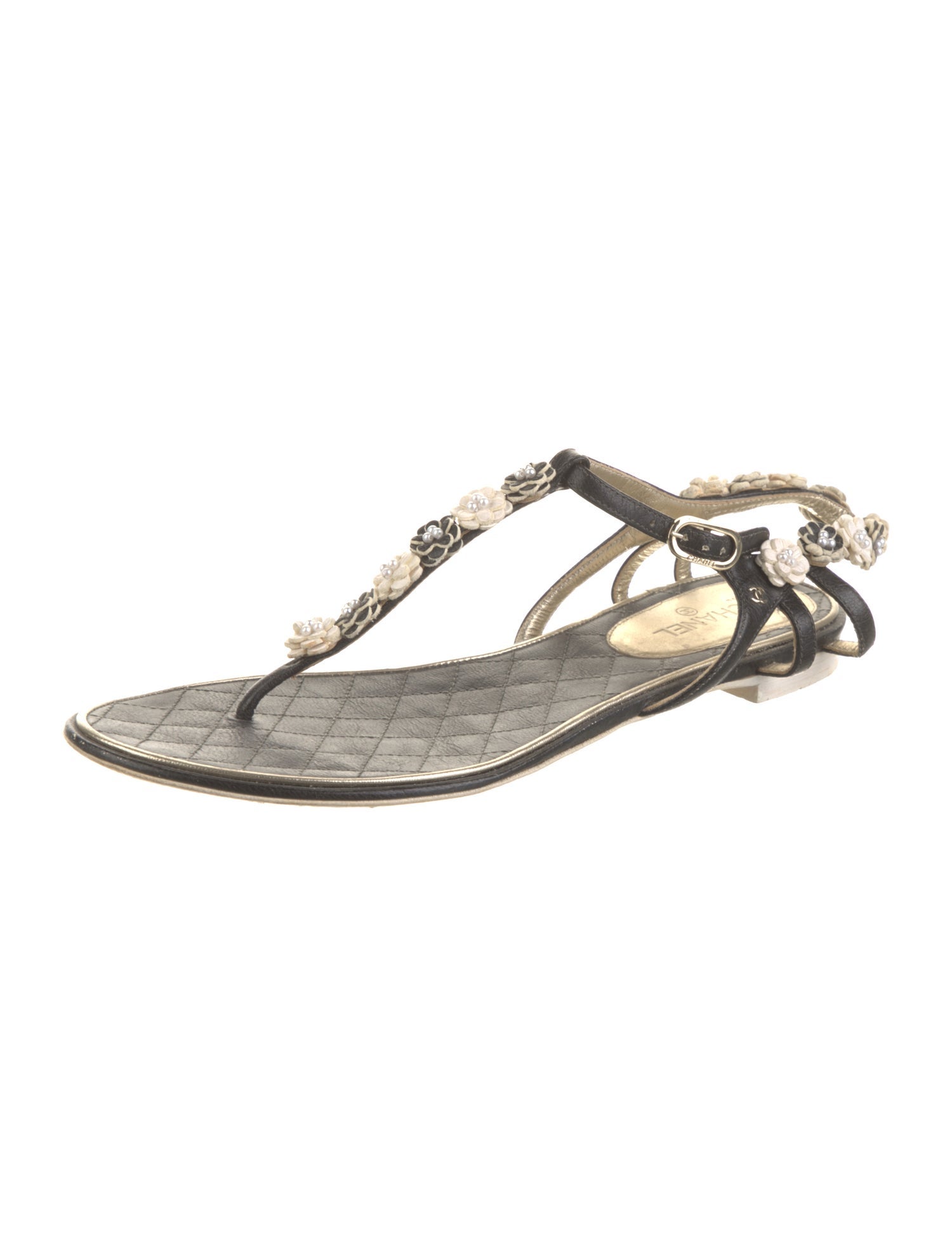 Chanel Interlocking CC Logo Leather T-Strap Sandals
