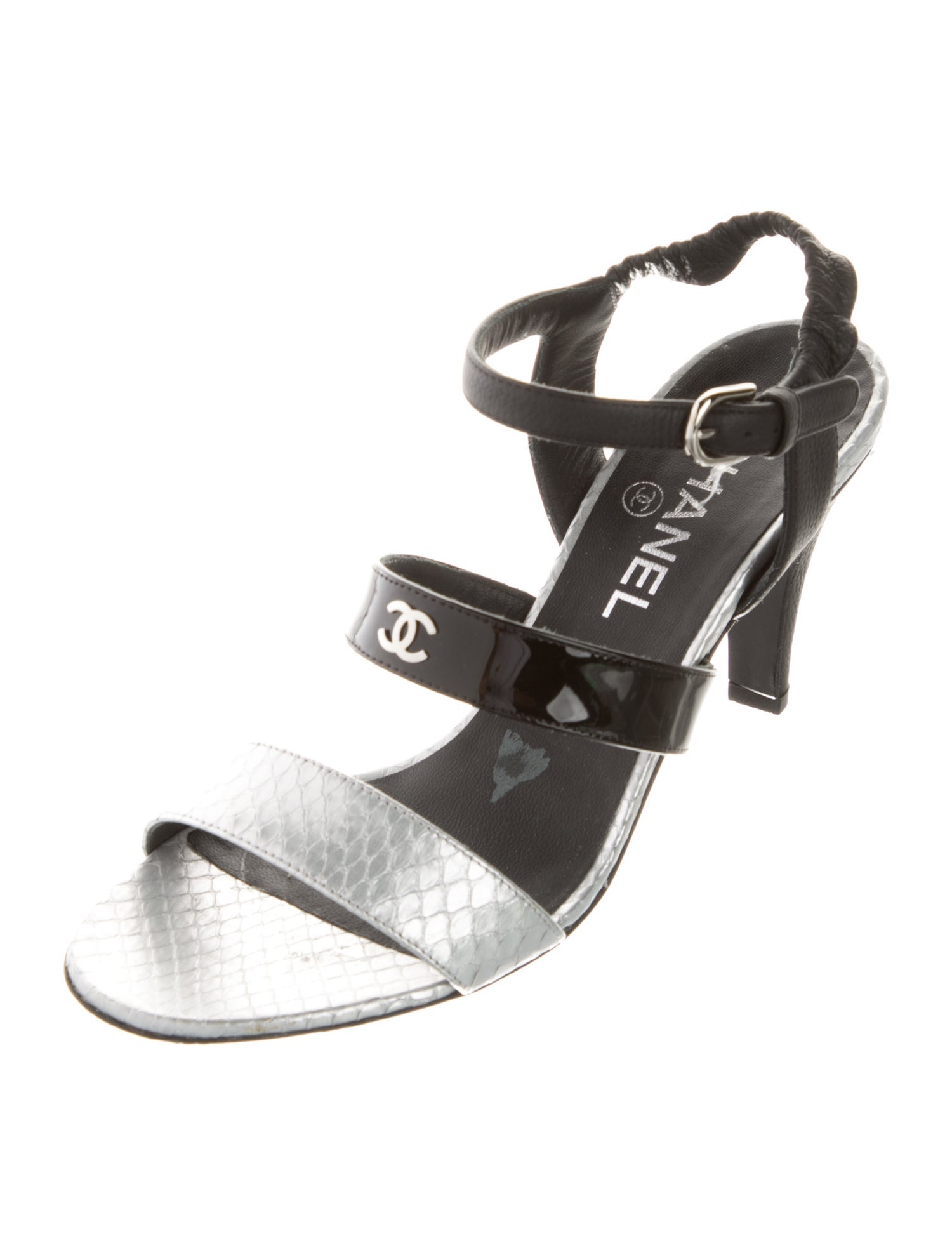 Chanel Interlocking CC Logo Leather Slingback Sandals
