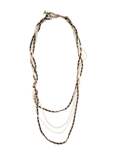 Chanel Faux Pearl & Leather CC Multistrand Necklace