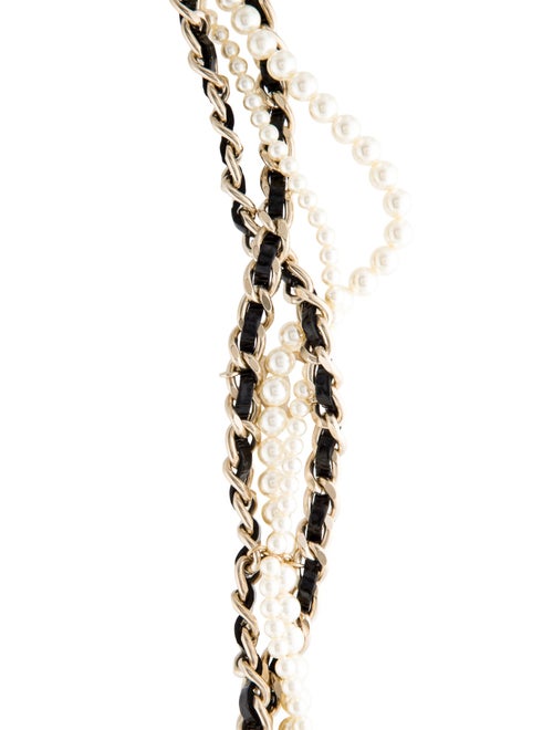 Chanel Faux Pearl & Leather CC Multistrand Necklace