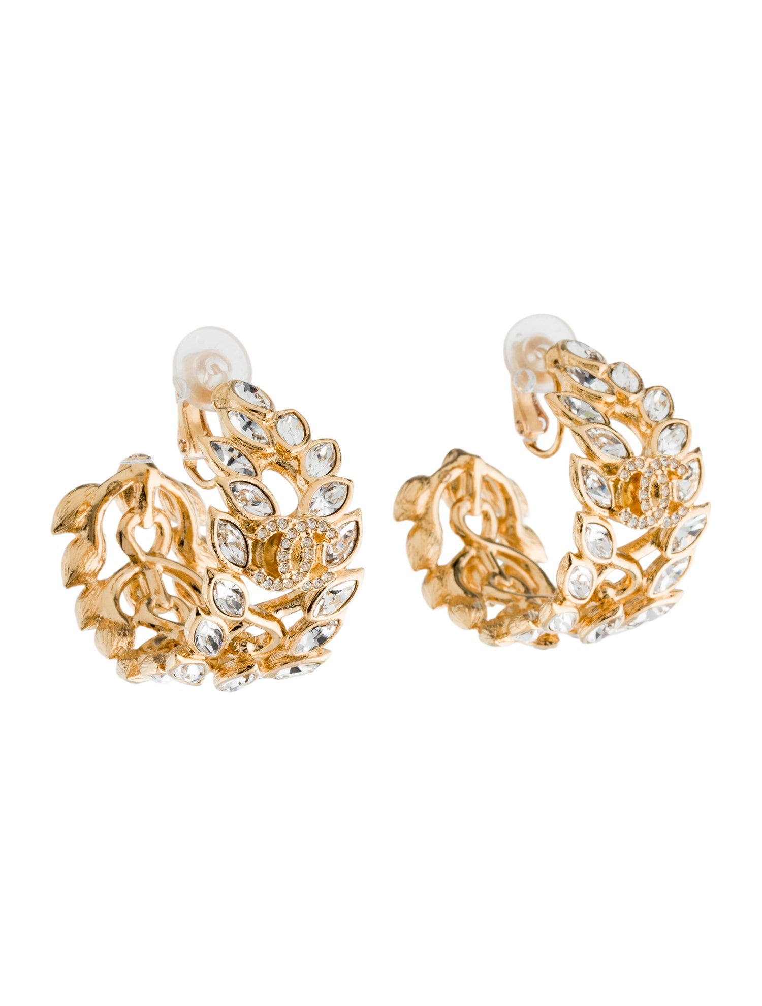 Chanel 2022 Strass CC Clip-On Hoop Earrings