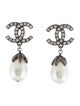 Chanel Faux Pearl & Strass CC Drop Clip-On Earrings