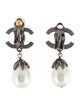 Chanel Faux Pearl & Strass CC Drop Clip-On Earrings