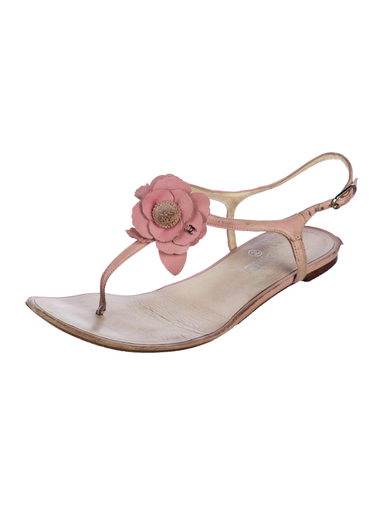 Chanel Interlocking CC Logo Leather T-Strap Sandals