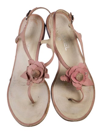 Chanel Interlocking CC Logo Leather T-Strap Sandals