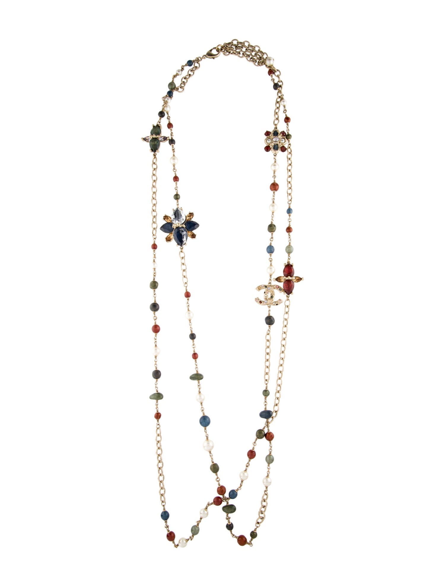 Chanel Faux Pearl, Strass & Resin CC Double Strand Necklace
