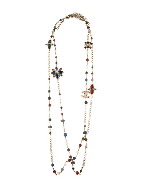 Chanel Faux Pearl, Strass & Resin CC Double Strand Necklace